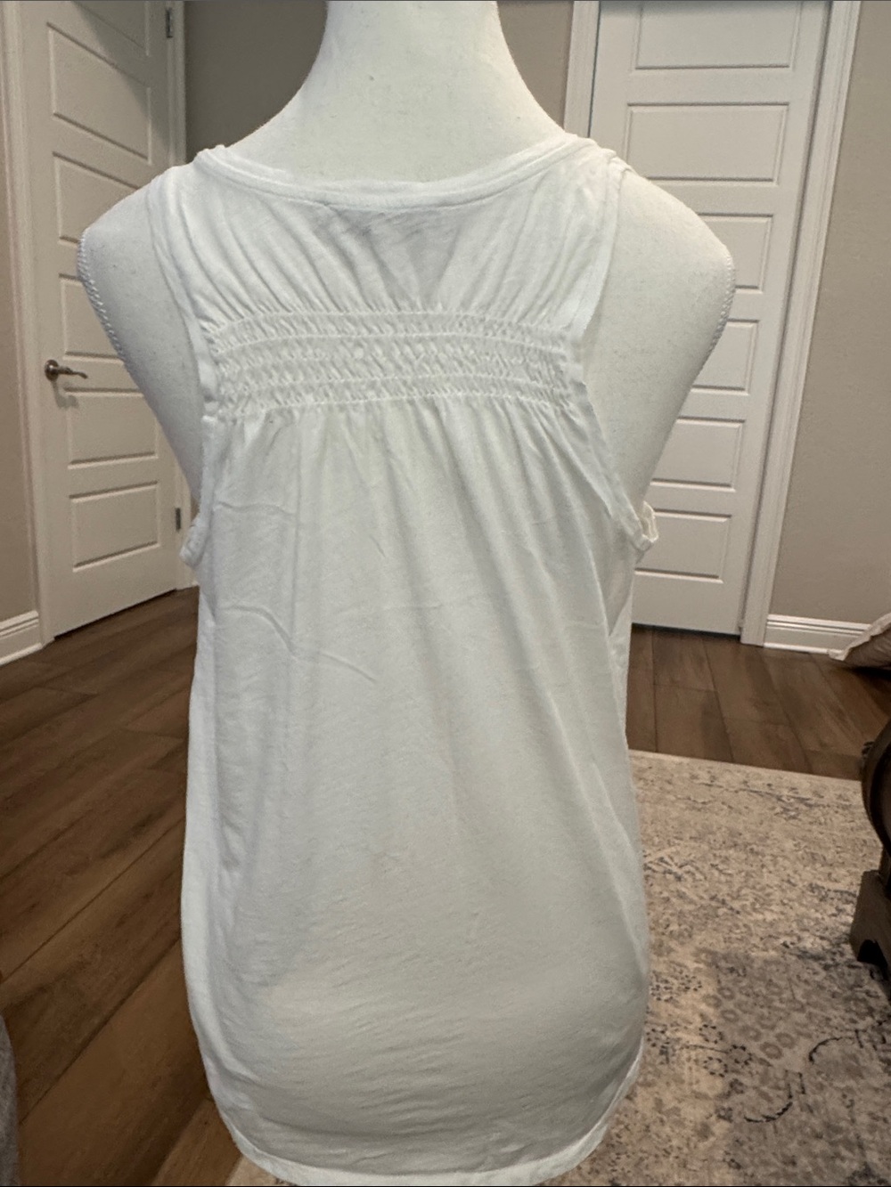 LOFT White Smocked Back Sleeveless Tank